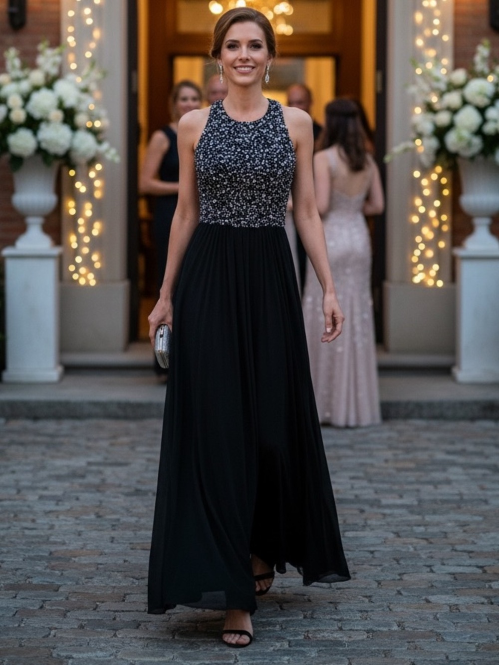 Badgley Mischka Chiffon Embellished Palazzo Jumpsuit Size 2